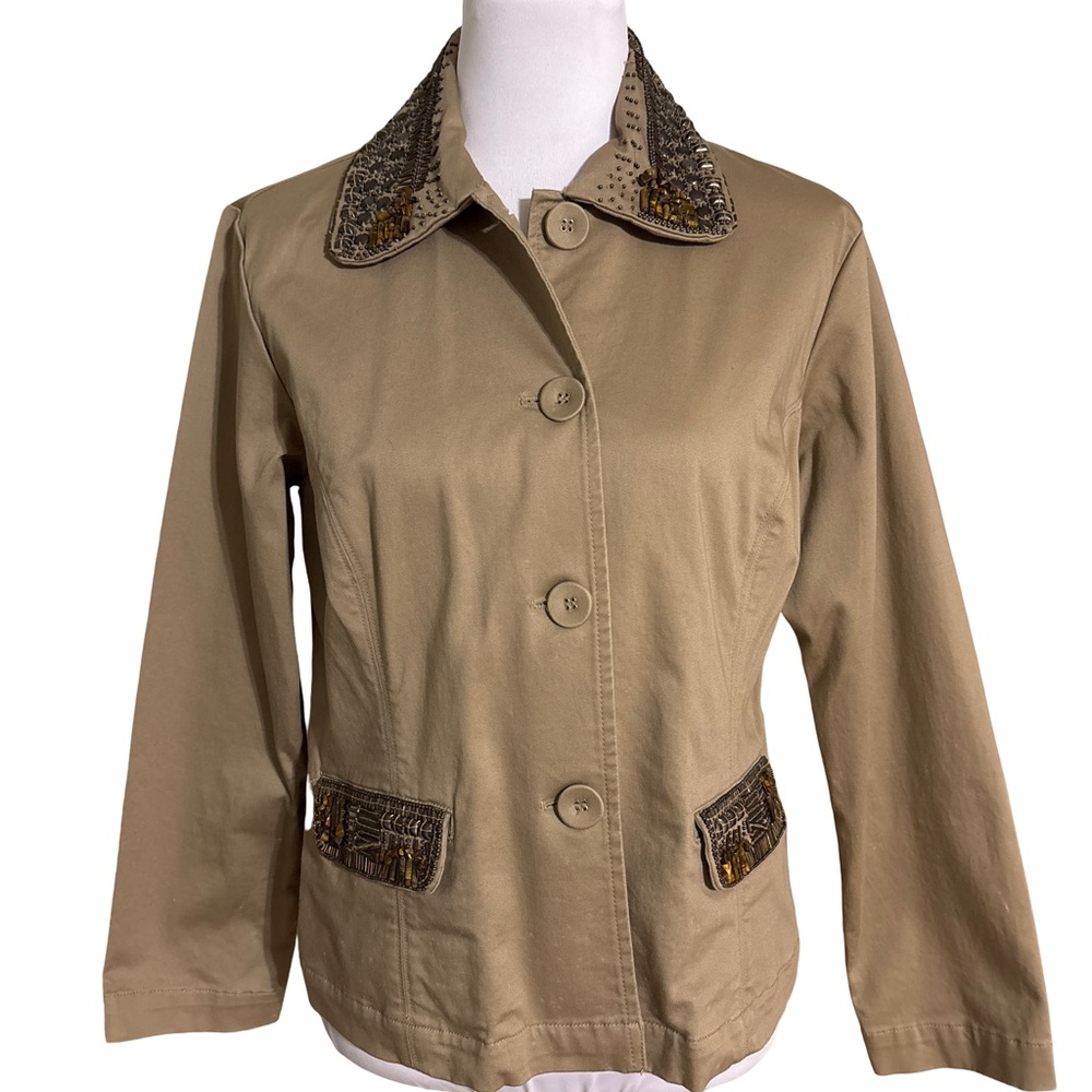 Chico's Tan Utility Jacket with Patterned Details